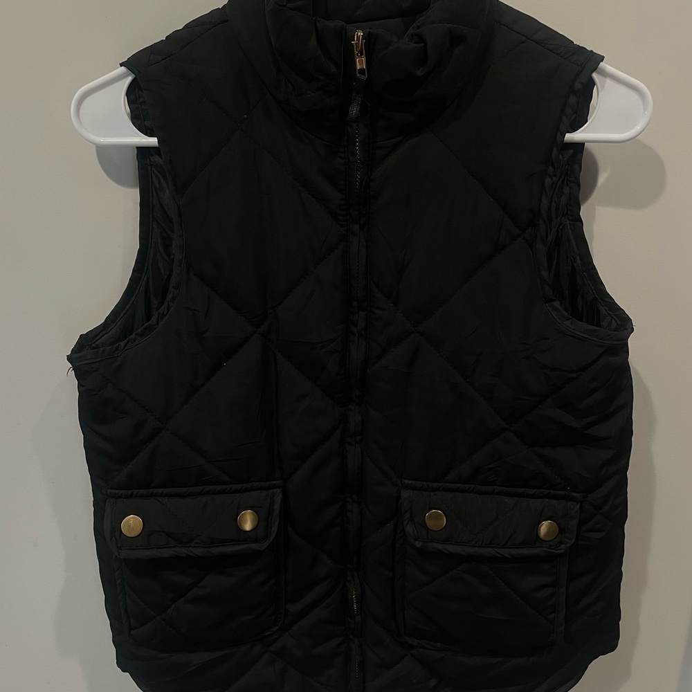 Black Quilted Vest with Gold Accents